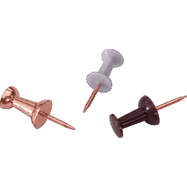 Кнопки канцелярские силовые 'deVENTE. Esthetics' диаметр 9,6 мм, с иглой цвета розовое золото, в форме гвоздика, 40 шт в пластиковой коробке, ассорти 3 цвета (бургунди, лавандово-п